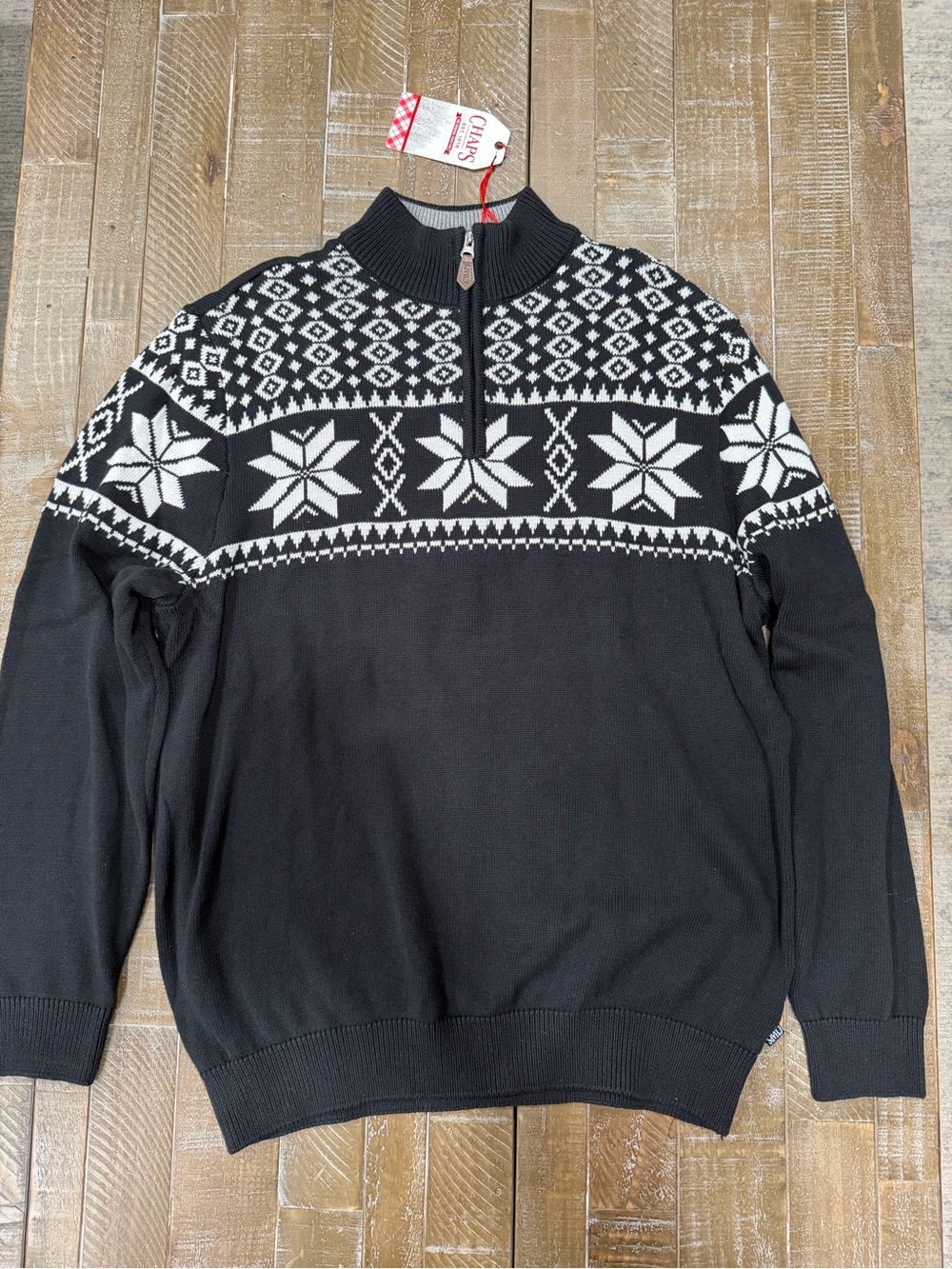 Chaps Men's Black and White Fair Isle Quarter-Zip Sweater